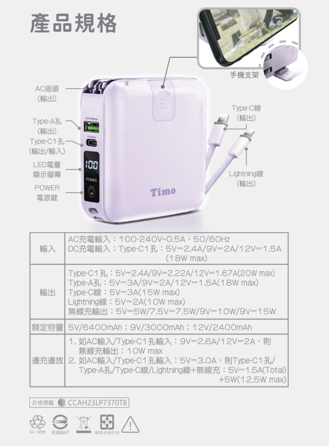 Timo】Safe 安全防爆電芯多功能磁吸固態行動電源| meimaii 美賣