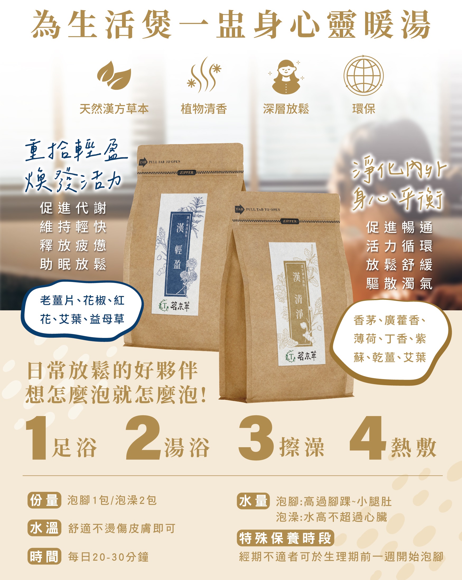 【茗京萃】SPA級｜漢清淨 / 漢輕盈 湯足浴包 (6入/包)